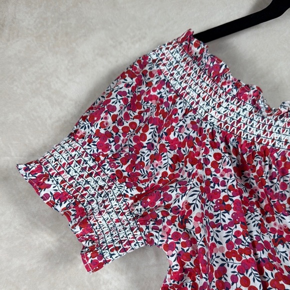 J Crew X Liberty Cotton Poplin Off-Shoulder Crop Top Cherries Boho Cottagecore M - Picture 2 of 12